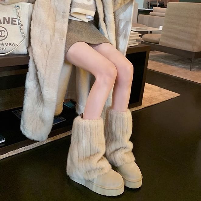 Snow Boots Fluffy Platform Panel Mid Calf