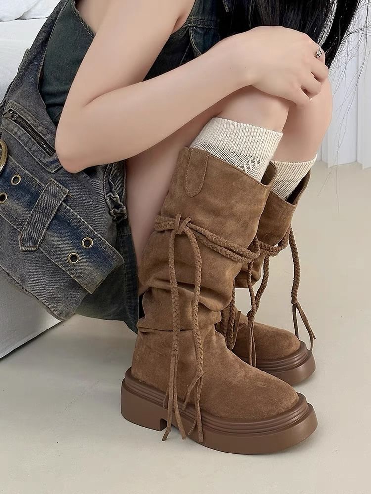 Boots Calf Plain Mid Platform