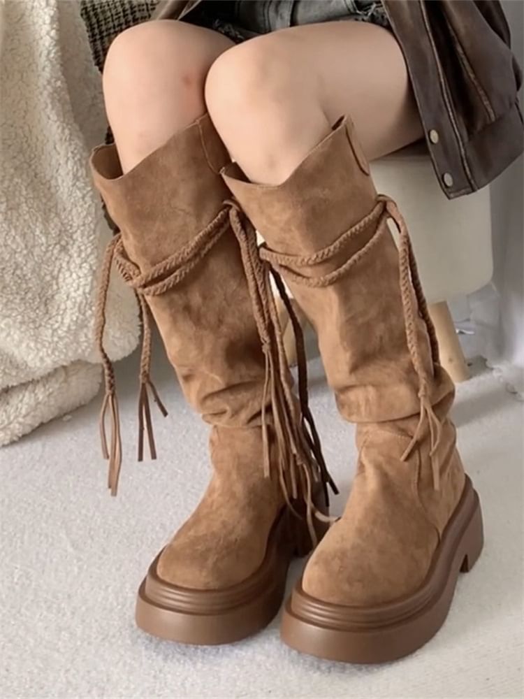 Boots Calf Plain Mid Platform