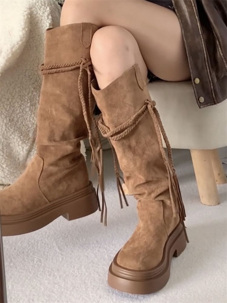 Boots Calf Plain Mid Platform