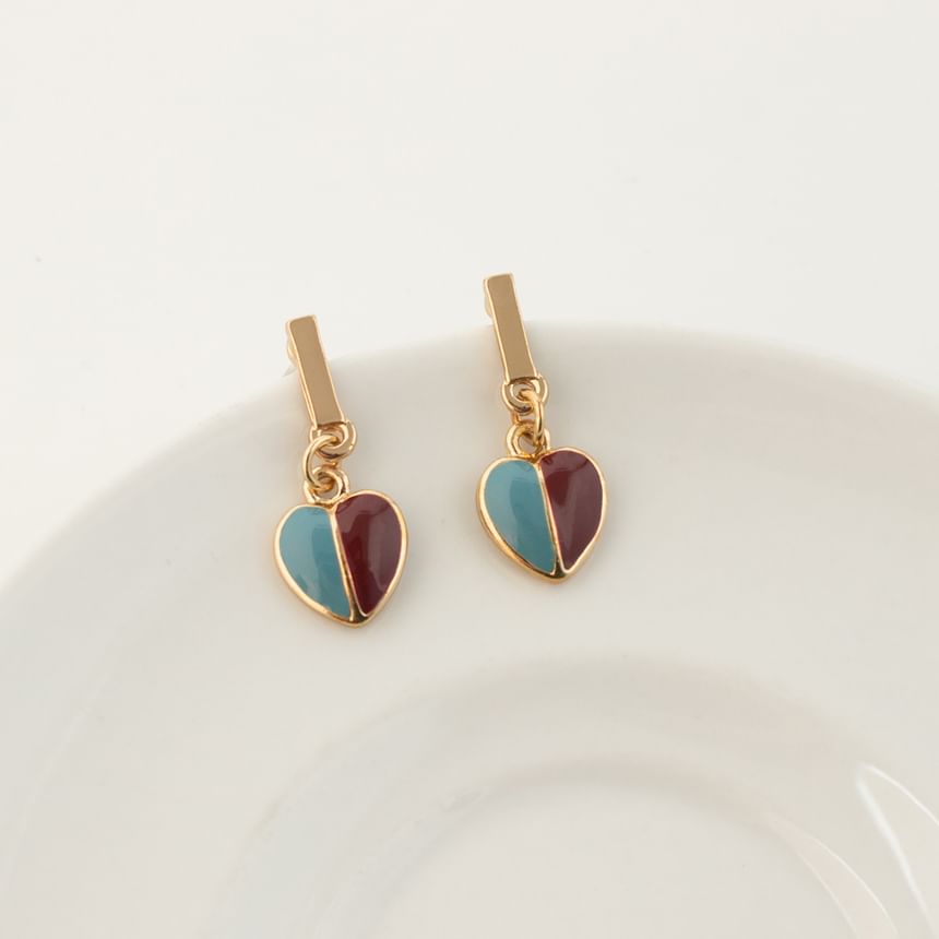 Earring Glaze Heart Drop Alloy