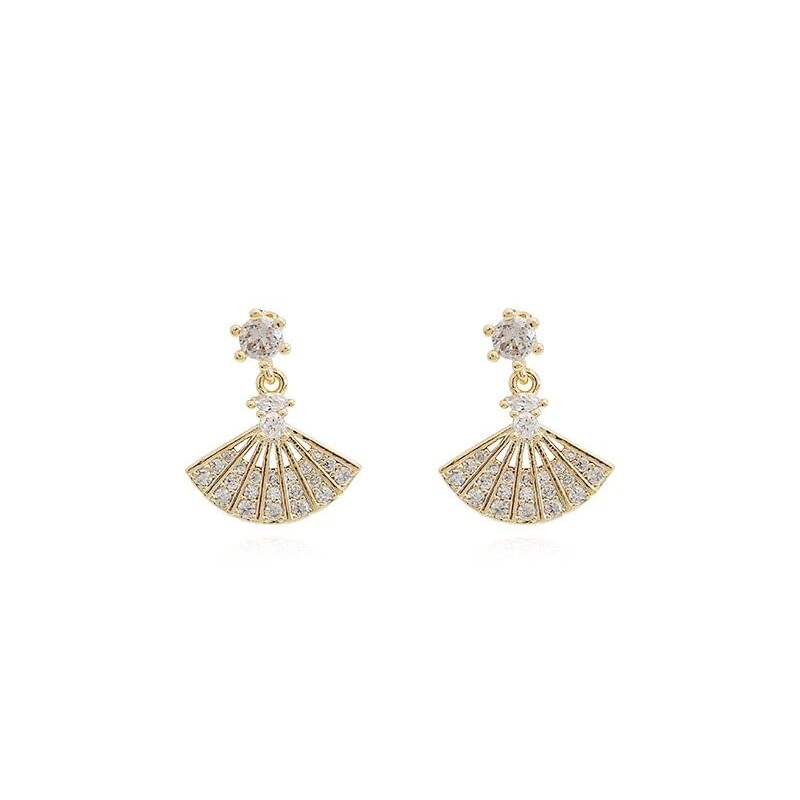 Rhinestone Earring Fan Alloy Drop