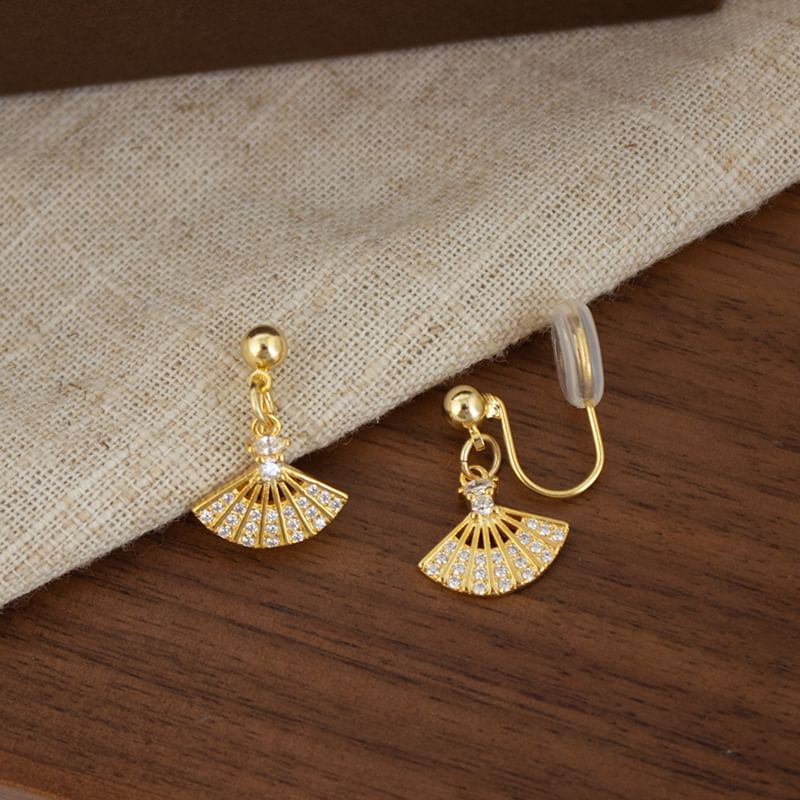 Rhinestone Earring Fan Alloy Drop