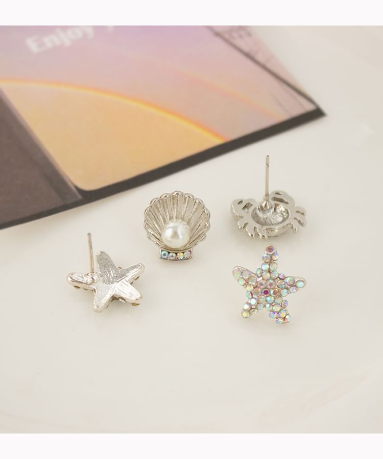 Faux / Alloy Crab Pearl Starfish Earring Stud Rhinestone Shell