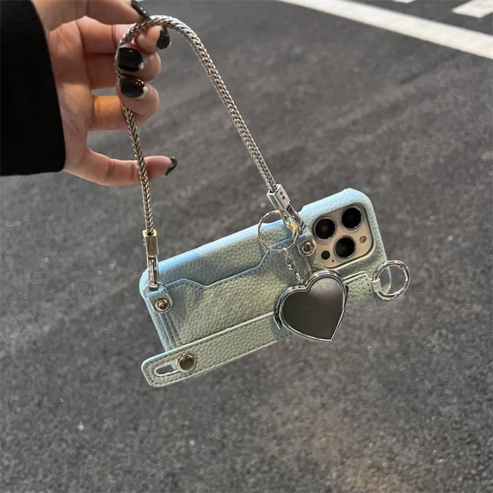 Heart Faux Leather Mirror Case Phone