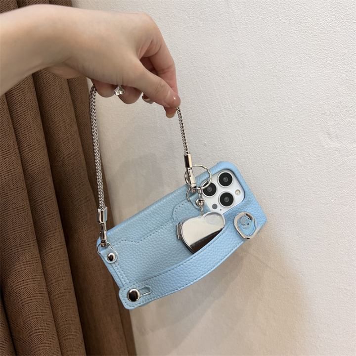 Heart Faux Leather Mirror Case Phone