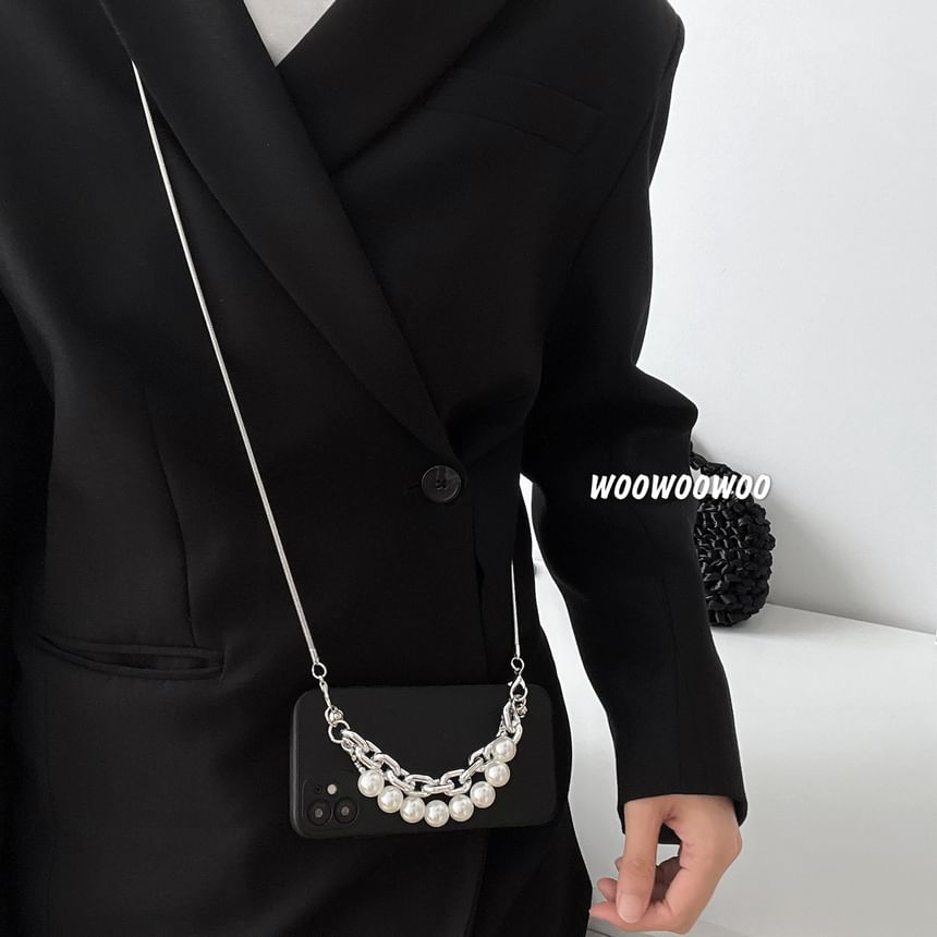 / Strap Pearl Case Phone Alloy Lanyard Faux