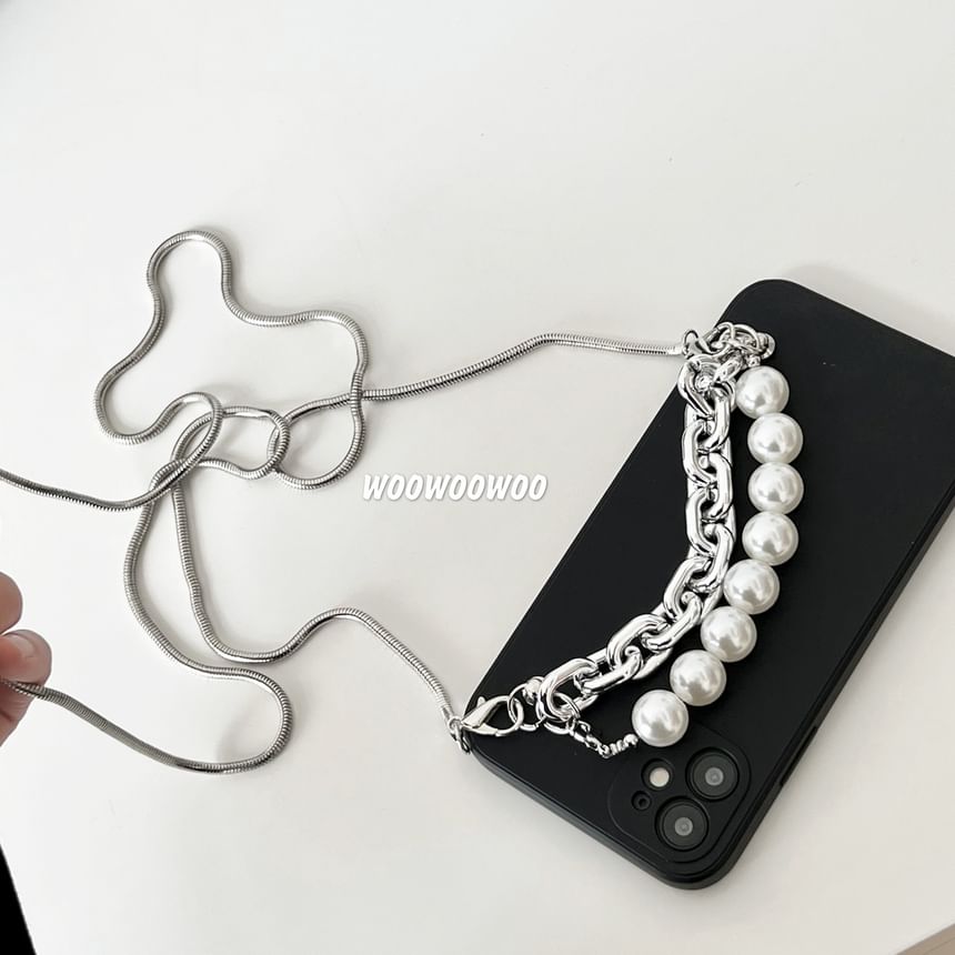 / Strap Pearl Case Phone Alloy Lanyard Faux