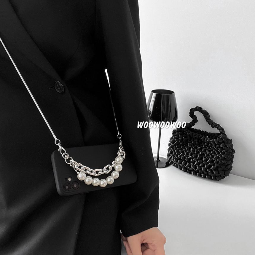 / Strap Pearl Case Phone Alloy Lanyard Faux