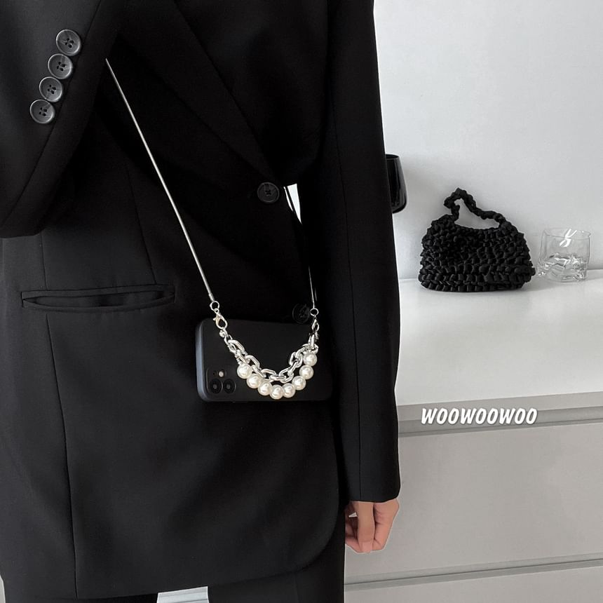 / Strap Pearl Case Phone Alloy Lanyard Faux