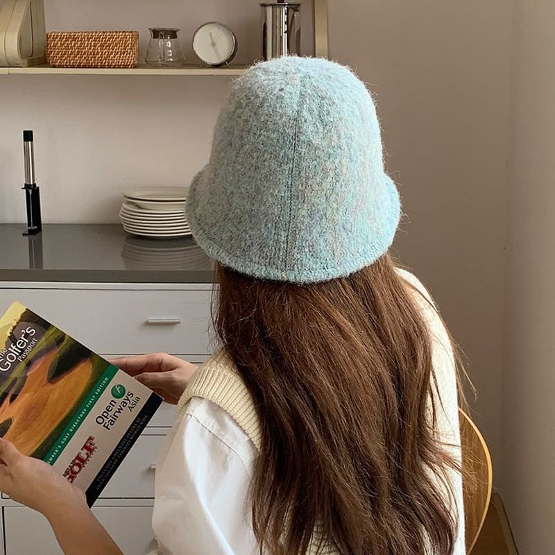 Fuzzy Knit Hat Plain Bucket
