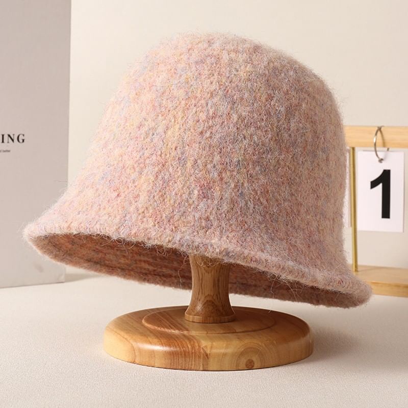 Fuzzy Knit Hat Plain Bucket