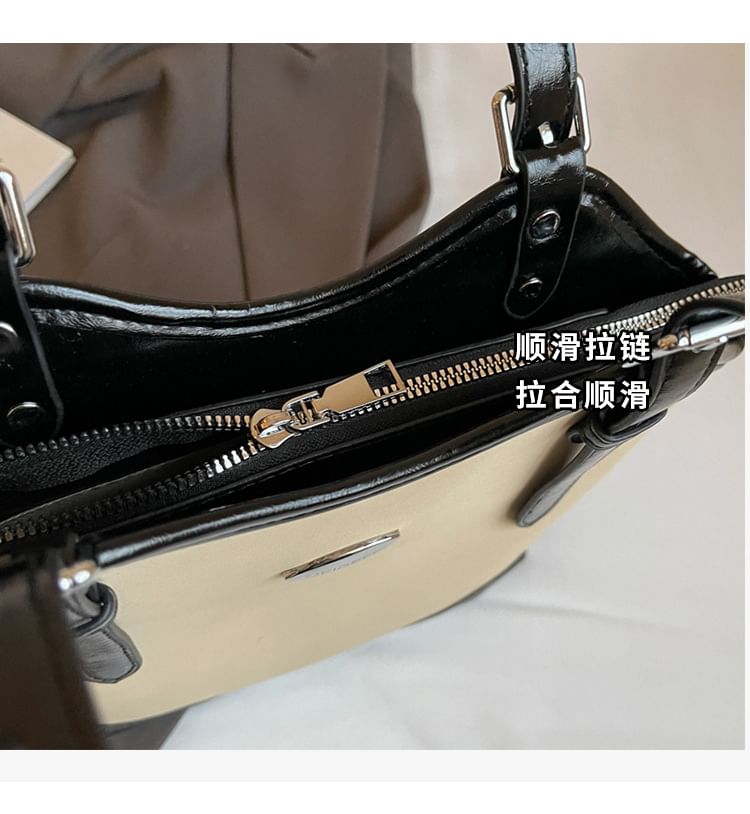 Buckled Leather Faux Bag Tote