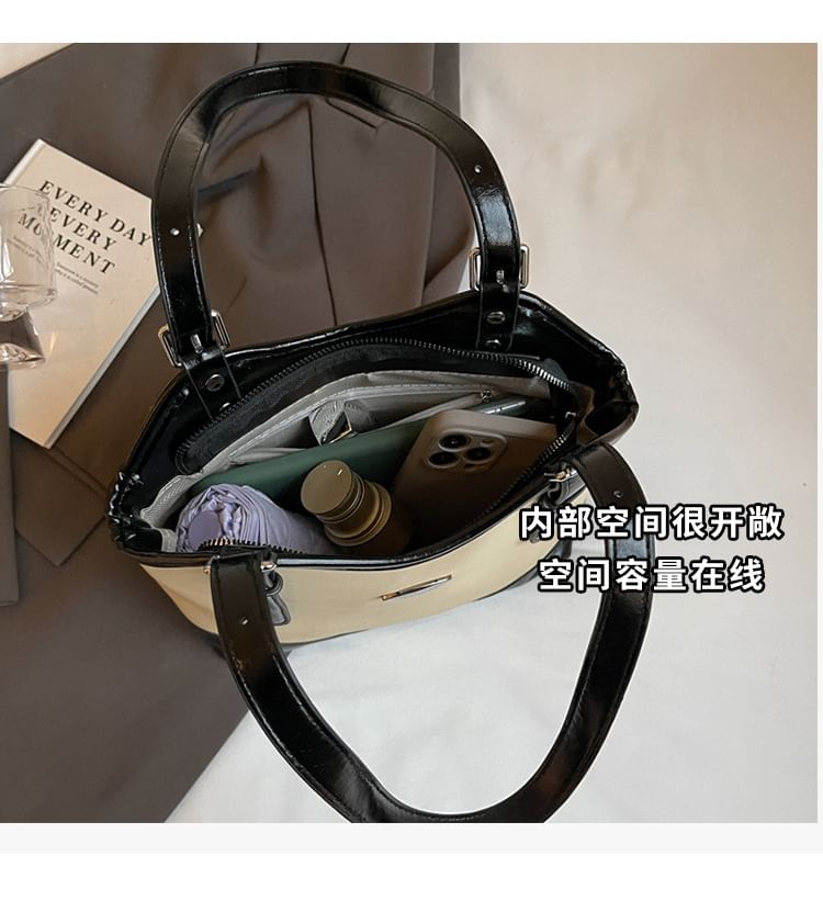 Buckled Leather Faux Bag Tote