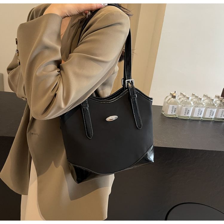 Buckled Leather Faux Bag Tote