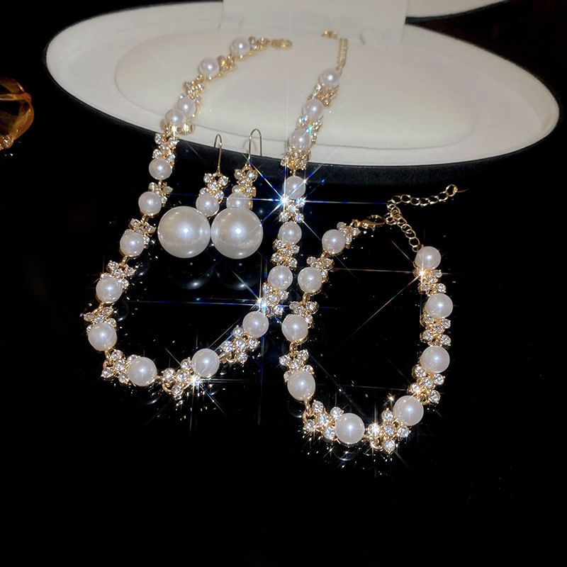 Necklace Faux Drop Earring Rhinestone / Floral Hook Bracelet Pearl
