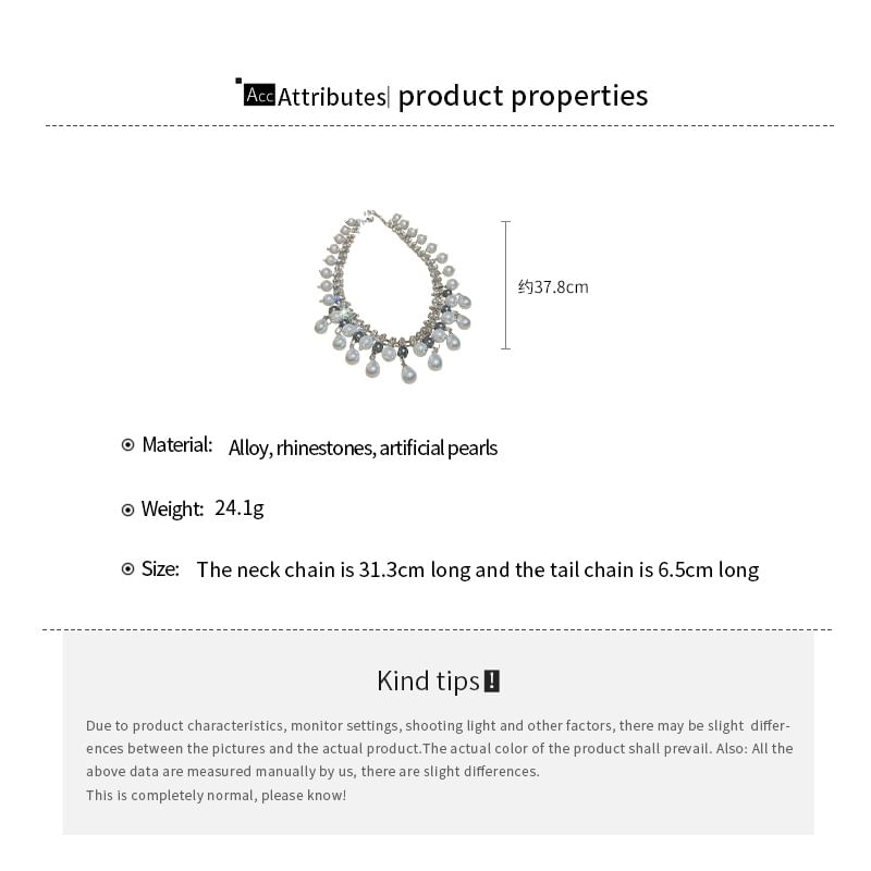 Fringed Faux Necklace Pearl Rhinestone