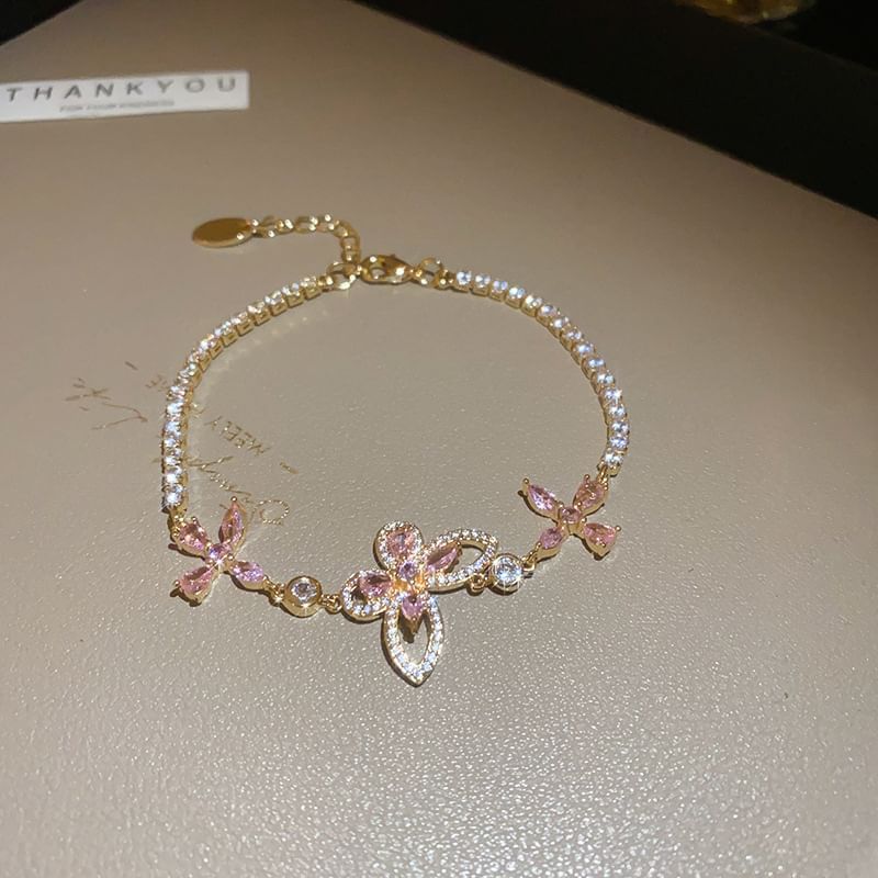 Butterfly Bracelet Floral Rhinestone