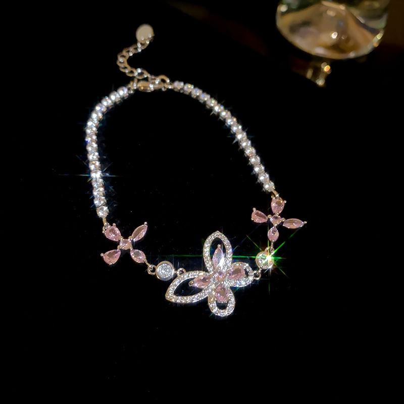 Butterfly Bracelet Floral Rhinestone