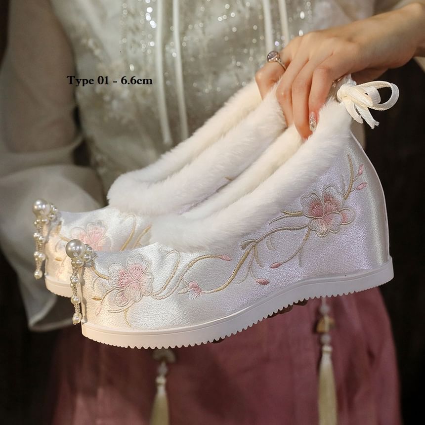 Wedge Heel Embroidered (Various Pumps Designs) Beaded Fleece-Lined Hidden