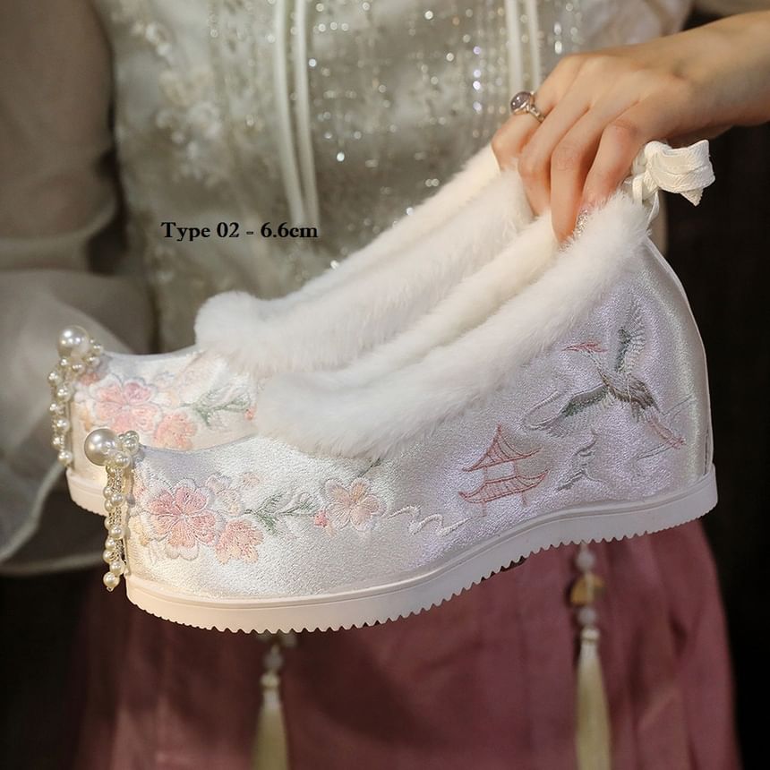 Wedge Heel Embroidered (Various Pumps Designs) Beaded Fleece-Lined Hidden