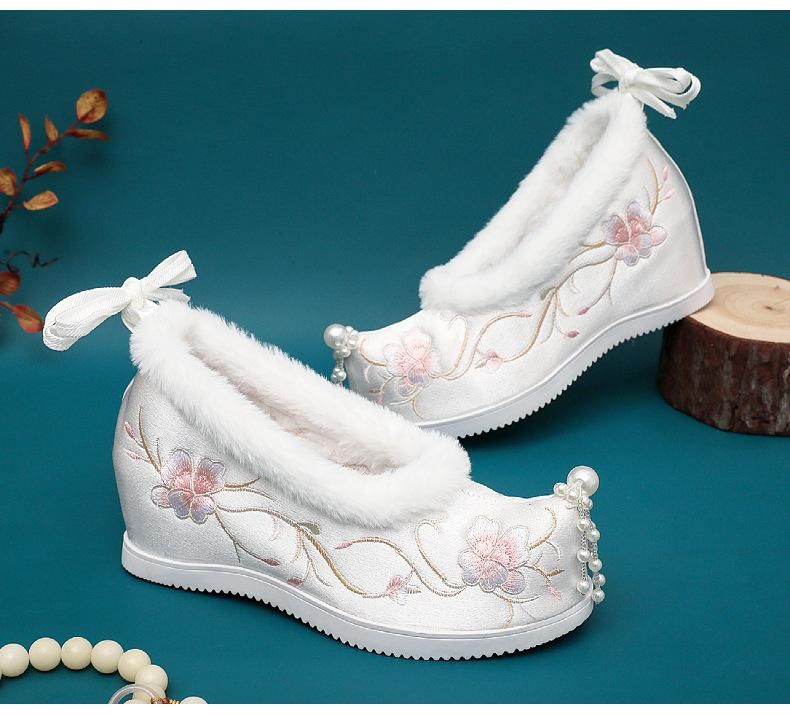 Wedge Heel Embroidered (Various Pumps Designs) Beaded Fleece-Lined Hidden