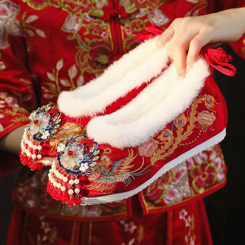 (Various Pumps Wedge Heel Designs) Embroidered Hidden Beaded