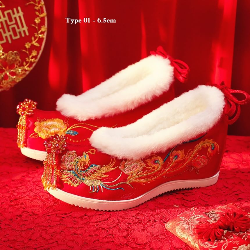 (Various Pumps Wedge Heel Designs) Embroidered Hidden Beaded