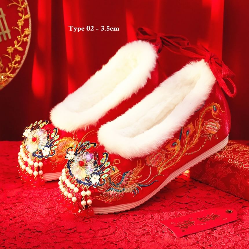 (Various Pumps Wedge Heel Designs) Embroidered Hidden Beaded