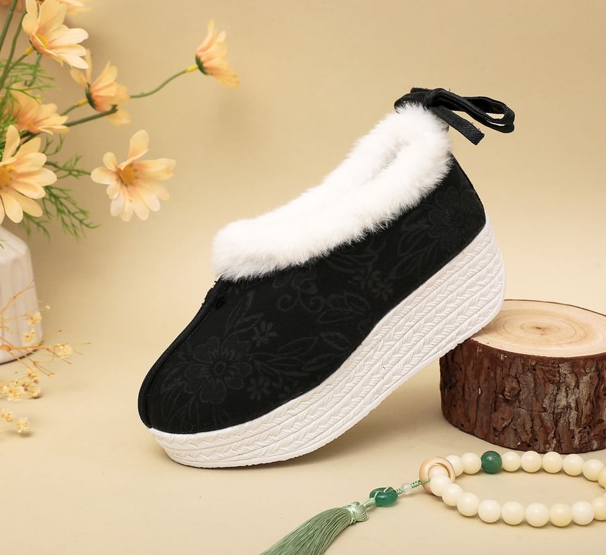 Wedge Fleece-Lined Bow Pumps Platform Heel