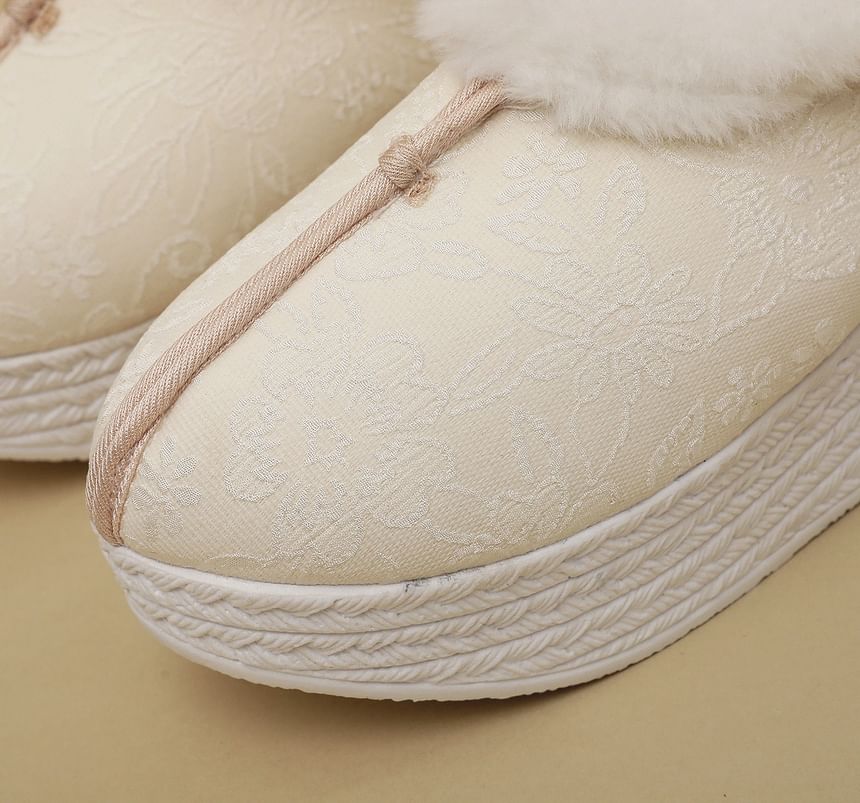 Wedge Fleece-Lined Bow Pumps Platform Heel