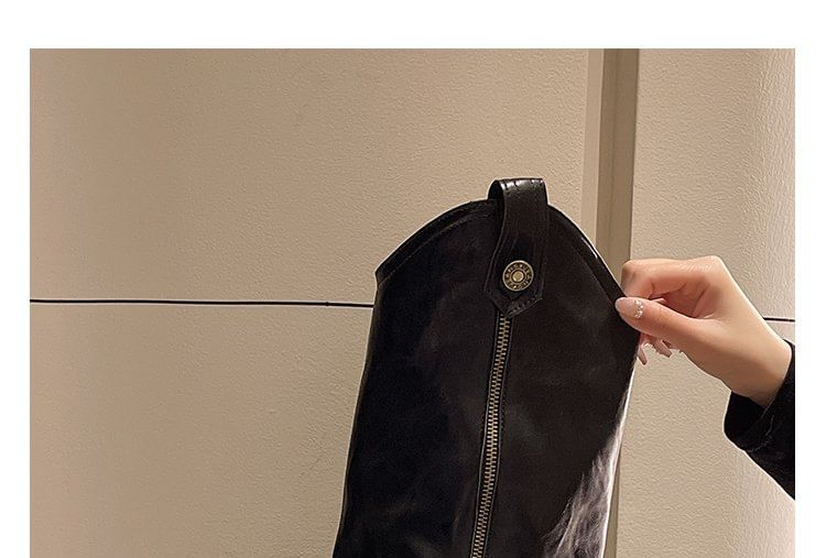 Buckled Knee High Boots Zip Platform Panel