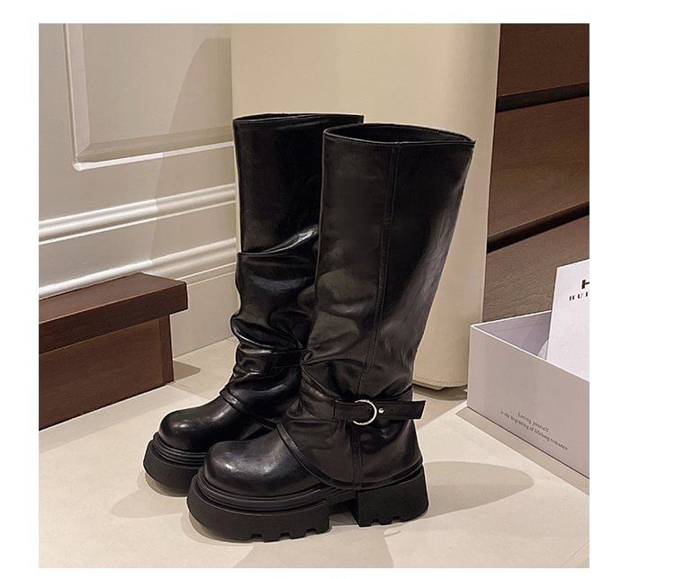 Panel Boots Knee High Platform Buckled