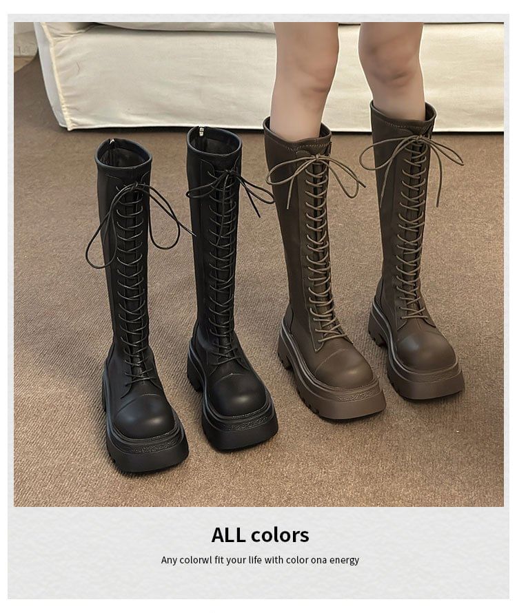 Platform Boots Knee High Lace Up