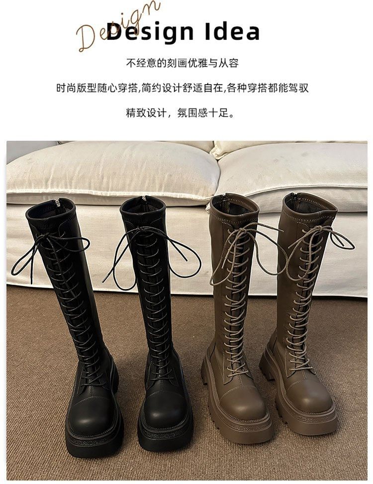 Platform Boots Knee High Lace Up