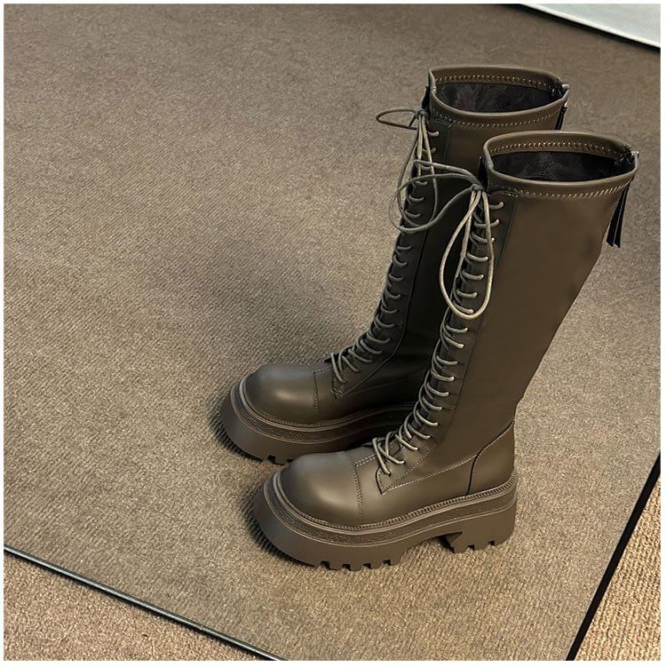 Platform Boots Knee High Lace Up