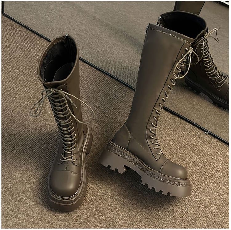 Platform Boots Knee High Lace Up