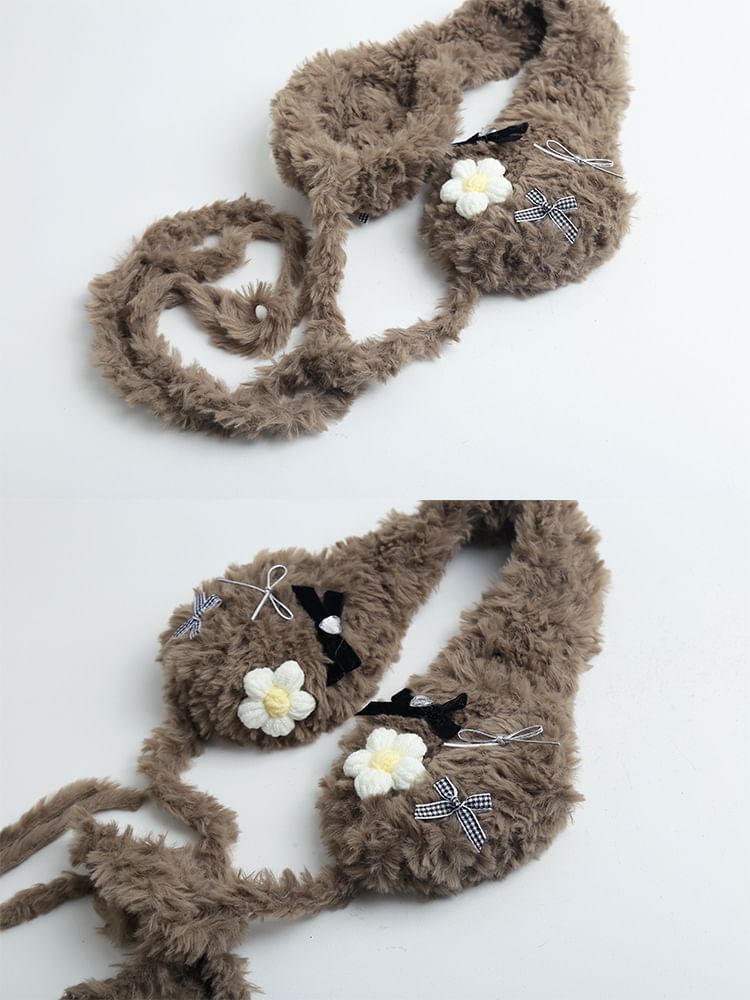 Crochet Fluffy Earmuffs Flower Bow