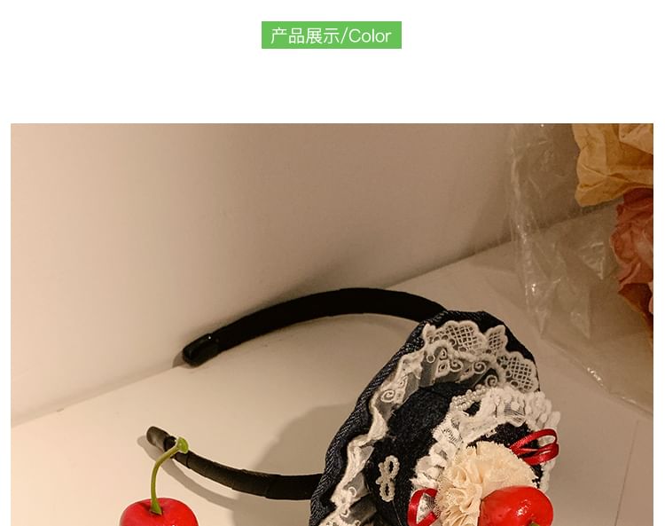 / Clip Cherry Hair Lace Trim Hat Headband