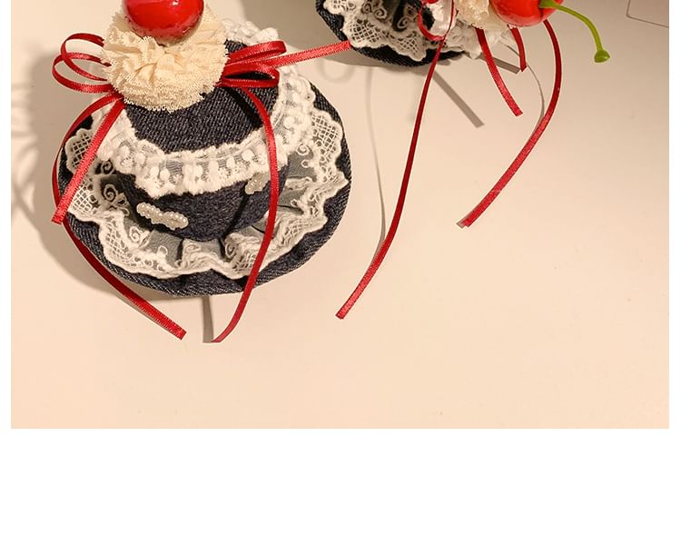 / Clip Cherry Hair Lace Trim Hat Headband