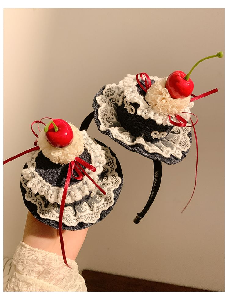 / Clip Cherry Hair Lace Trim Hat Headband