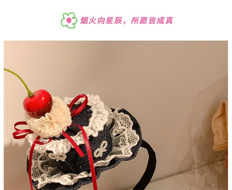 / Clip Cherry Hair Lace Trim Hat Headband