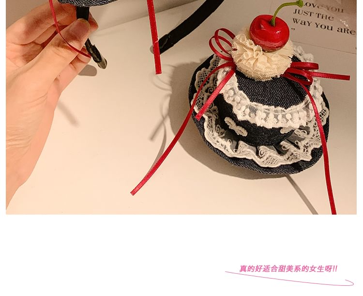 / Clip Cherry Hair Lace Trim Hat Headband