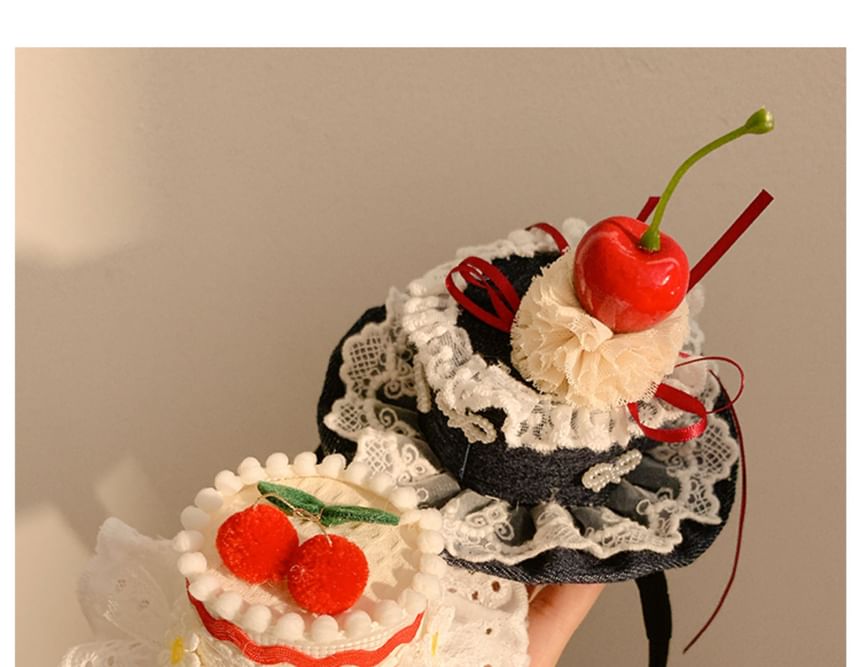 / Clip Cherry Hair Lace Trim Hat Headband