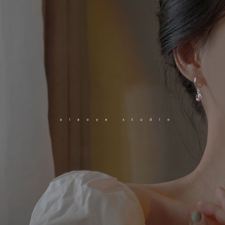 Cherry Rhinestone Silver Drop 925 Earring Sterling Hoop