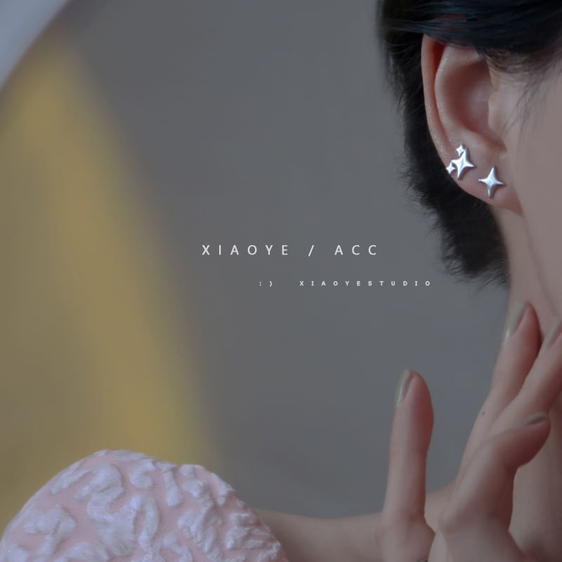 925 Silver Star Earring Asymmetrical Stud Sterling