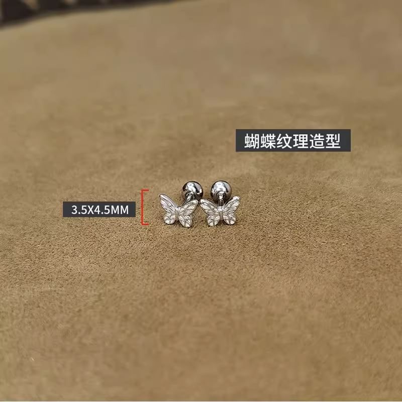 Earring Barbell Silver Butterfly Sterling 925