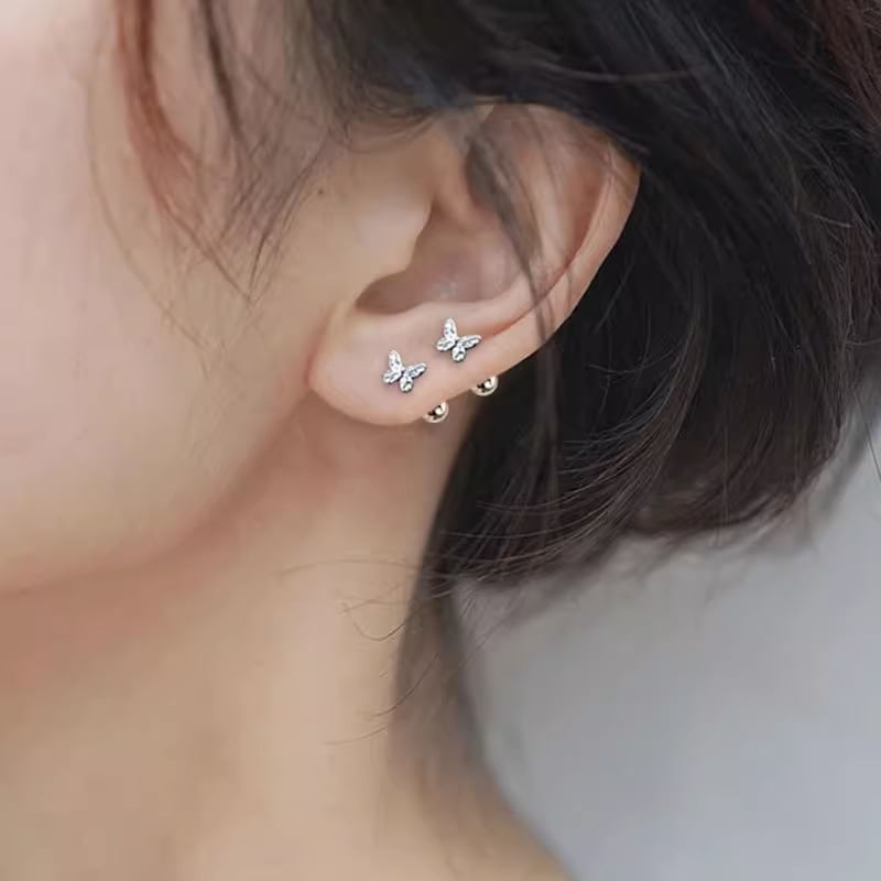 Earring Barbell Silver Butterfly Sterling 925
