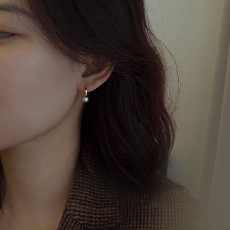 Sterling Silver Faux Earring Pearl Hoop 925