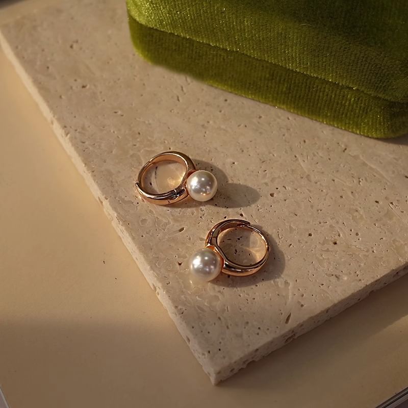 Sterling Silver Faux Earring Pearl Hoop 925